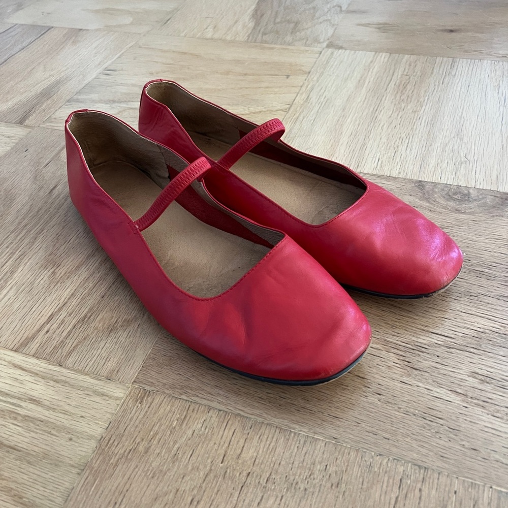 Madewell Red Leather Mary Jane Flats
